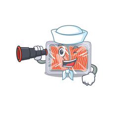 A cartoon icon of frozen salmon Sailor with binocular