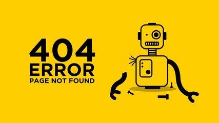 Broken Robot 404 Error Warning Page for Website Development 4K size Background