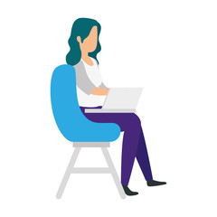 woman sitting in chair with laptop isolated icon vector illustration design