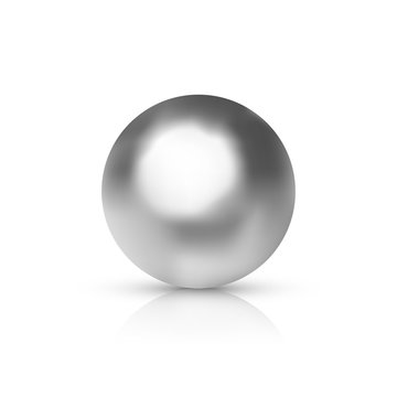 Vector realistic silver or chrome ball with shadow isolated on white background.