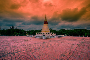 Background of Phra Chedi Klang Nam (Samut Chedi) Mangrove Forest Conservation Area,has a large old pagoda and a garden for people to exercise and study the neuroscience system in Rayong, Thailand