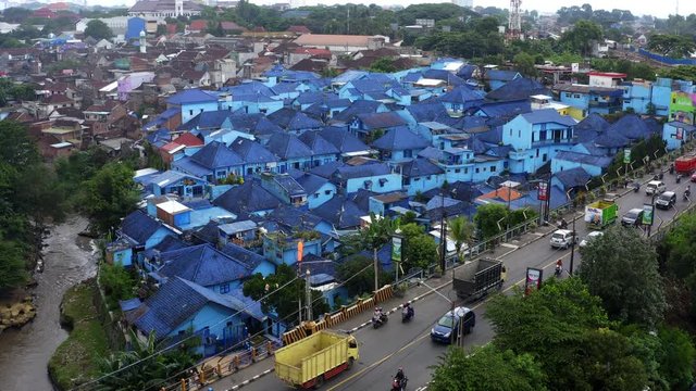 Aerial view from the Rainbow Village to the Blue Village, Malang Java. 
