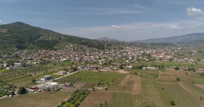 Beautiful moving shot view of a small village town in Greece in a sunny day, Nemea