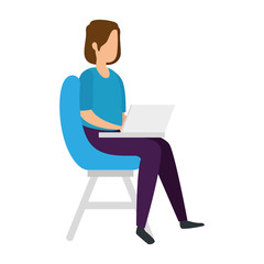 woman sitting in chair with laptop isolated icon vector illustration design