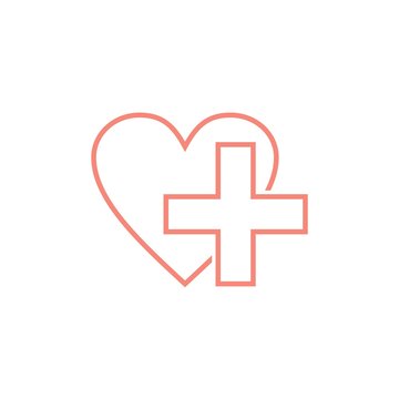 Heart and cross. Sign of medical assistance, volunteer. Vector linear icon isolated on white background.