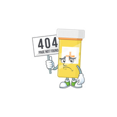 Sad face of medicine bottle cartoon character raised up 404 boards