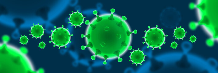 Coronavirus gr&uuml;n mit blauem Hintergrund