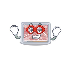 A cartoon character of frozen smoked bacon performed as a Super hero