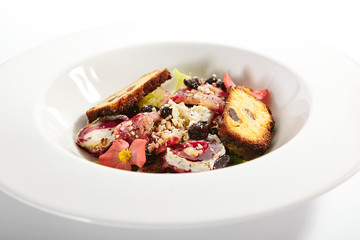 Buche de chevre with stewed pear and berry sauce