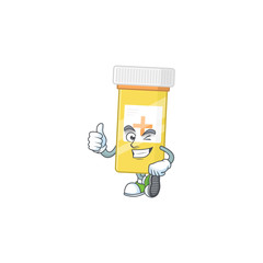 Mascot design style of medicine bottle showing Thumbs up finger