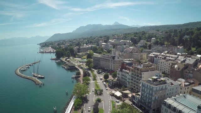 Evian historical building aerial shooting in france