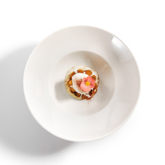 Rum baba with ice cream scoop