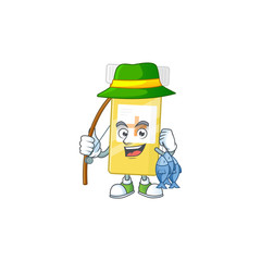 A Picture of medicine bottle fisher mascot design catch a fish