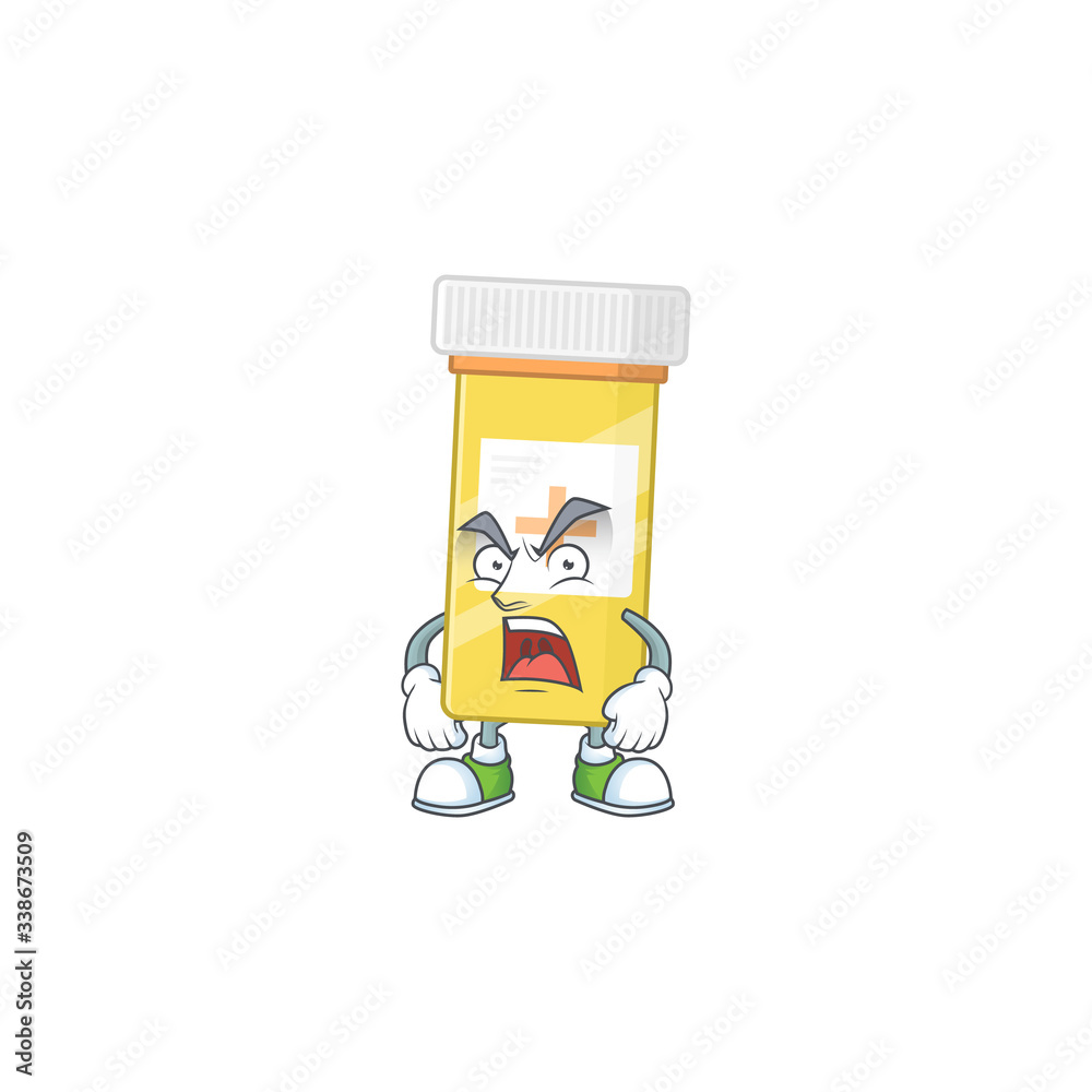 Sticker Medicine bottle cartoon character design with mad face