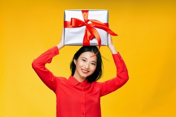 happy woman with gift box