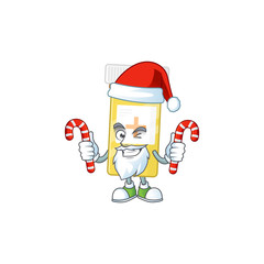 Medicine bottle humble Santa Cartoon character having candies
