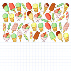 Collection of vector ice creams. Pattern for banners, posters