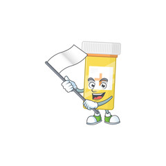 Cute cartoon character of medicine bottle holding white flag