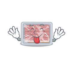 An amusing face frozen smoked bacon cartoon design with tongue out