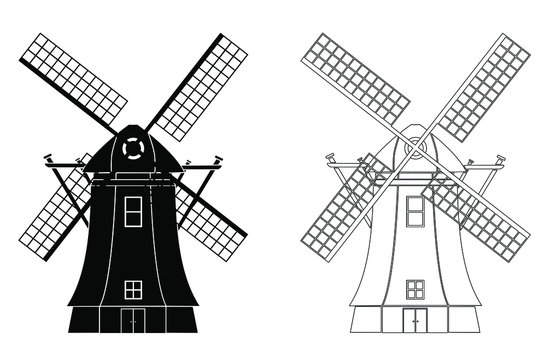 Silhouette of Traditional windmill Vector illustration