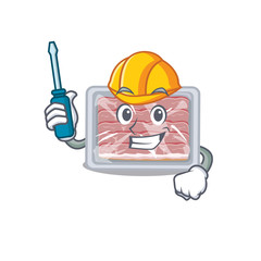 cartoon character of frozen smoked bacon worked as an automotive
