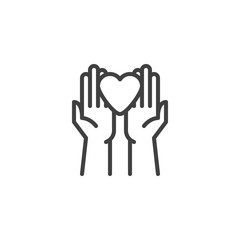 Hands heart charity line icon. linear style sign for mobile concept and web design. Hands holding heart outline vector icon. Charity volunteer symbol, logo illustration. Vector graphics
