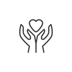 Heart charity line icon. linear style sign for mobile concept and web design. Hands and heart outline vector icon. Healthcare, insurance symbol, logo illustration. Vector graphics