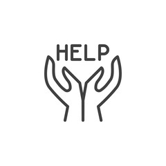 Helping hands line icon. linear style sign for mobile concept and web design. Hands and help lettering outline vector icon. Charity, volunteering symbol, logo illustration. Vector graphics