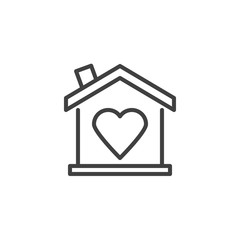 Home with heart line icon. linear style sign for mobile concept and web design. Heart inside house outline vector icon. Symbol, logo illustration. Vector graphics