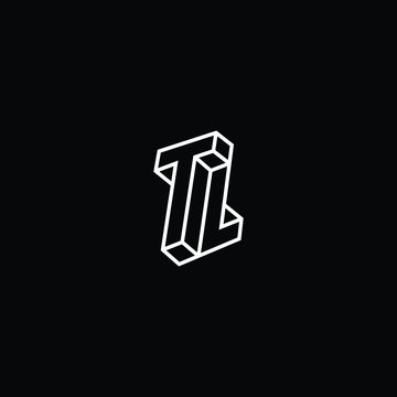 Minimal elegant monogram art logo. Outstanding professional trendy awesome artistic 3D T TL LT initial based Alphabet icon logo. Premium Business logo White color on black background