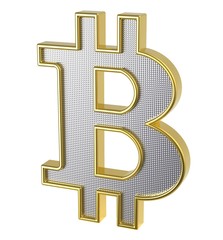 Golden Bitcoin sign. 3D illustration.