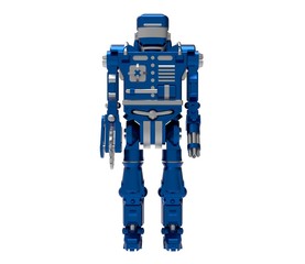Blue battle robot. Front view. 3D illustration.