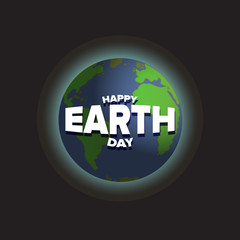 World earth day greeting card or banner with earth globe in black space. Vector World earth day concept illustration with planet isolated on black background