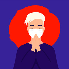 Man folded palms in prayer colorful illustration