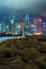 Night scene of Victoria Harbor in Hong Kong city