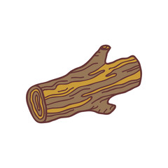 Hand drawn wooden log, sketch colored vector illustration. Camping separate icon, colorful doodle image. Element for using in design, packing, textile, logo.