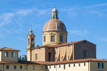 Dome of the church of San Ferdiano al Cestello against the blue sky on a sunny day. Florence, Italy