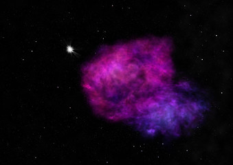 Far being shone nebula and star field. 3D rendering