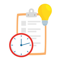clipboard with clock and light bulb vector illustration design