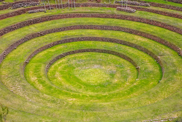 Fototapeta na wymiar Agricultural Inca circular terraces in Sacred Valley, Moray, Sacred Valley, Peru, South America 