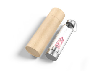 Blank Infused Gem Water Bottle With Paper Tube Packaging  For Branding And Mock up. 3d render illustration.