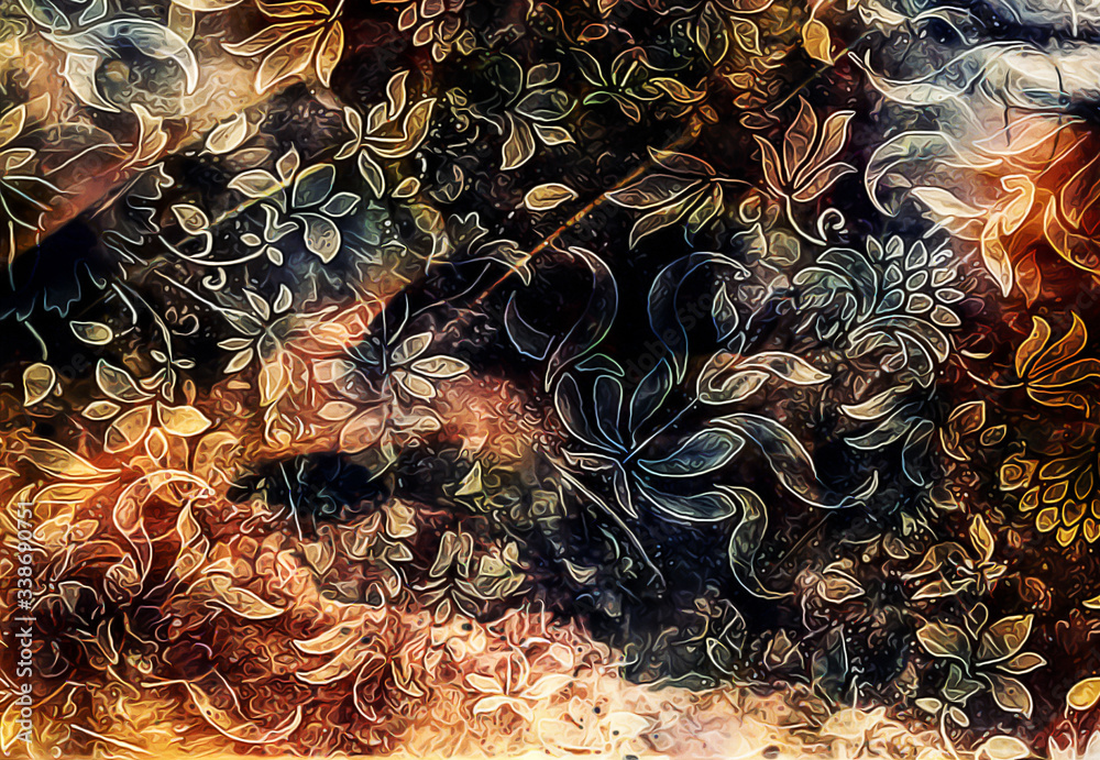 Poster multicolored ornamental structure pattern. floral ornament background.