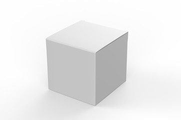 Blank white cube product packaging paper cardboard box. 3d render illustration.