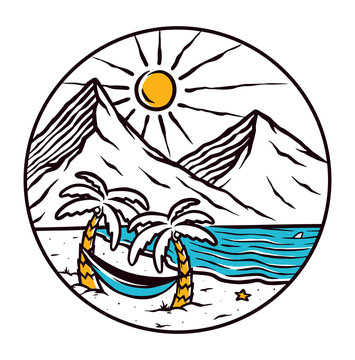 beach scene with mountains and hammock clip art preview