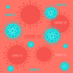 COVID-19 virus concept of pandemic situation. Vector Background with blue and red viral cells. Danger symbol vector illustration. Coronavirus Epidemic vector seamless pattern.