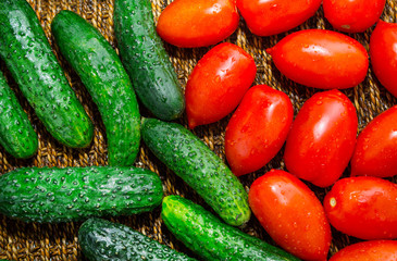Ripe cucumbers and red tomatoes
