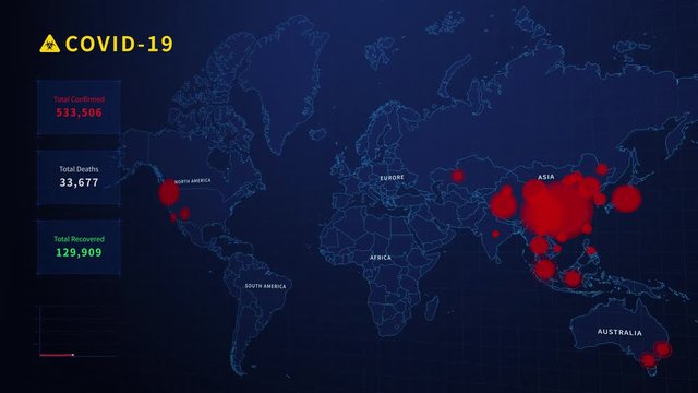 World map of the spread of virus infection. Count of people infected. 
Corona virus. COVID-19. Influenza. MERS. SARS
