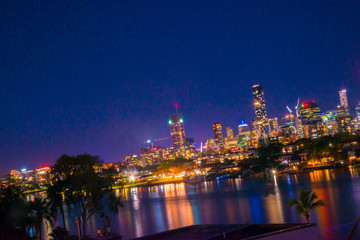 Fototapeta na wymiar The Night Cityscape of the Brisbane city in Queensland, Australia. Australia is a continent located in the south part of the earth.