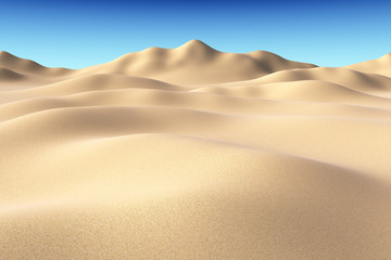 Smooth sand dunes and hills under clear blue sky