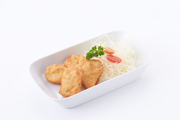 Food and dessert for on plate isolated on white background